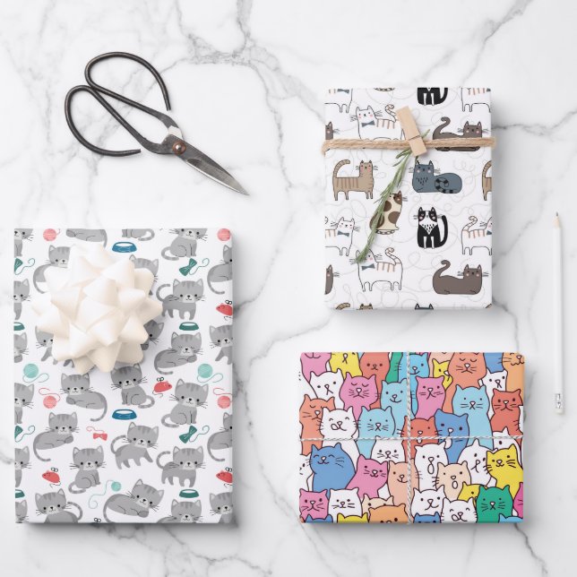 Papier d'emballage Chat, Emballage Cadeau Chatons, (Recto)