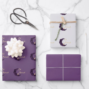 Papier d'emballage croissant violet Happy Eid Muba