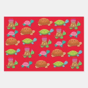 papier d'emballage d'anniversaire de tortue heureu