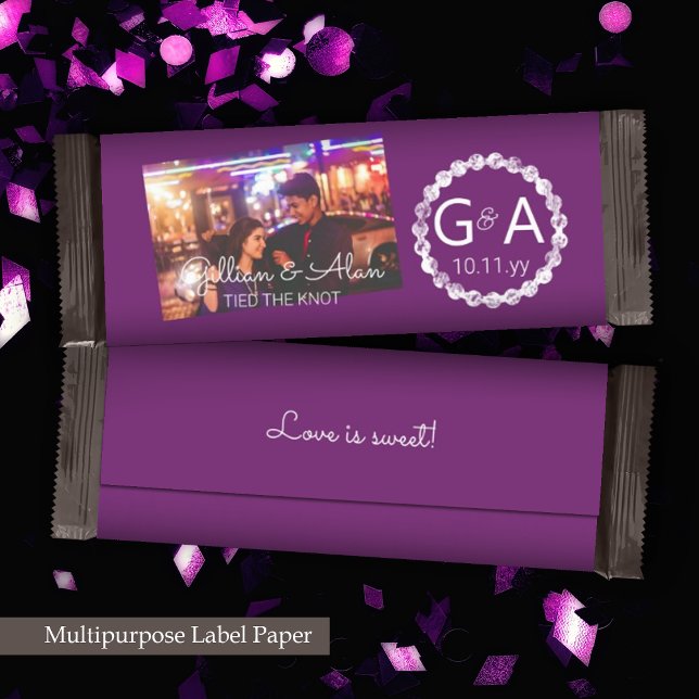 Papier d'emballage de bonbons de mariage Violet Pr (plum purple wedding personalized chocolate candy bar wrapper paper label photo monogram party favor)