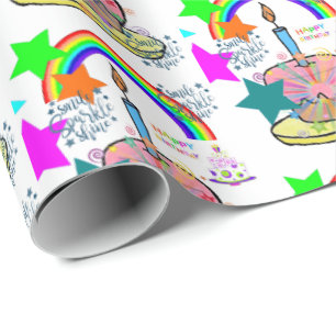 Papier d'emballage de cadeau d'anniversaire arc-en