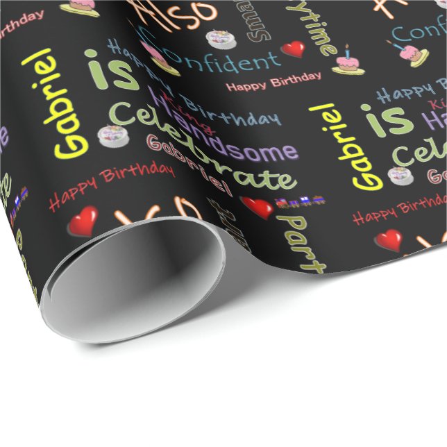 Papier d'emballage de cadeau d'anniversaire Gabrie (Coin rond)