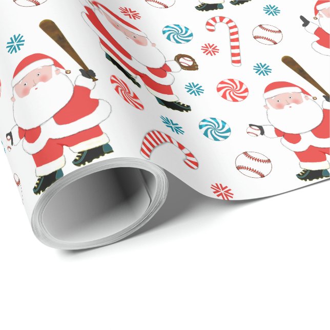 Papier d'emballage de cadeau de Noël de baseball (Coin rond)