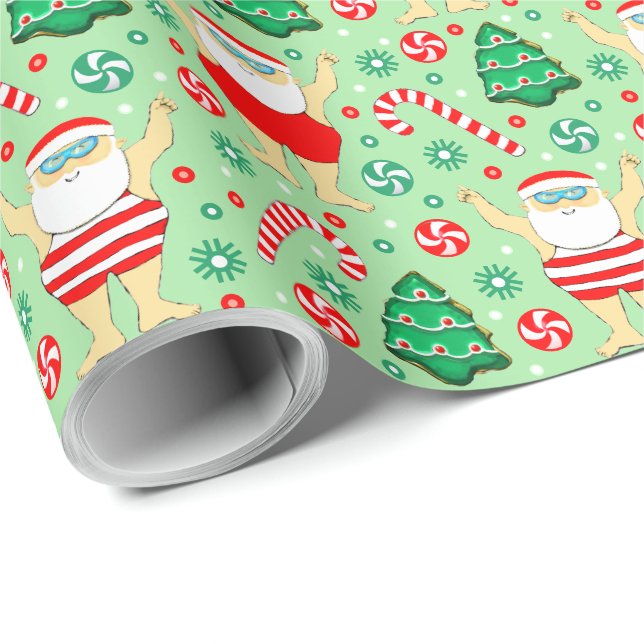 Papier d'emballage de cadeau de Noël de natation (Coin rond)