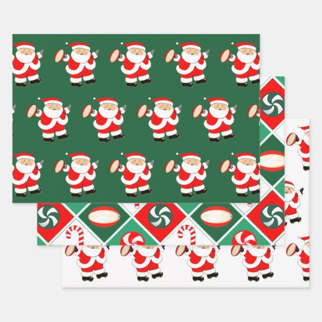 Papier d'emballage de cadeau de Noël de rugby (Lot)