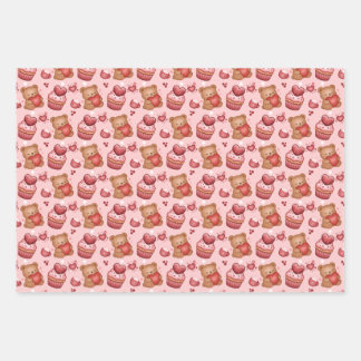 Papier d'emballage de la Saint-Valentin ours et cu