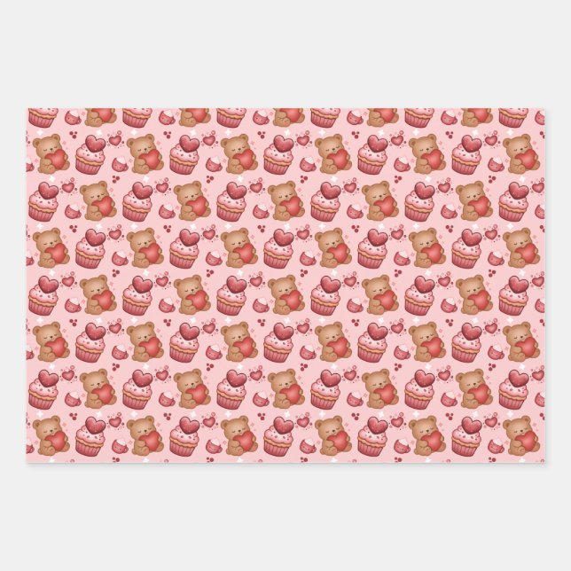 Papier d'emballage de la Saint-Valentin ours et cu (Devant)