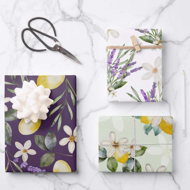 Papier d'emballage de mariage floral Citrus aux ci (Recto)