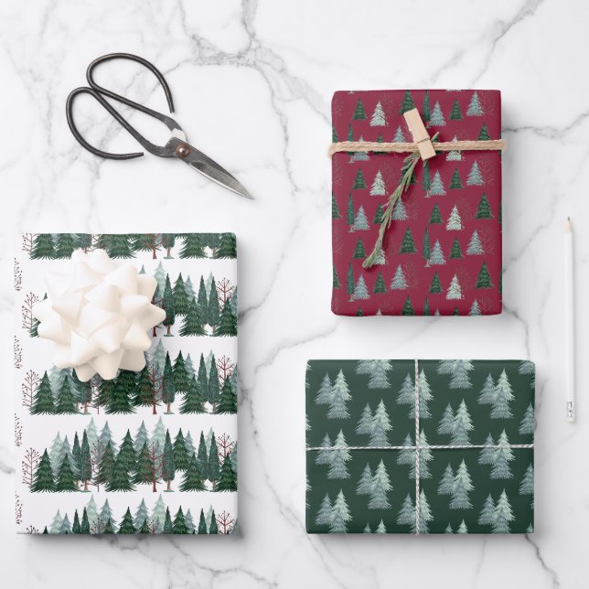 Papier d'emballage de Noël avec sapins de la forêt (Recto)