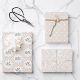 Papier d'emballage de Noël beige vintage