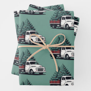 Papier d'emballage de Noël Motif de camion d'arb