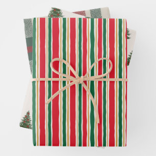 Papier d'emballage de Noël rayé, Pin sylvestre
