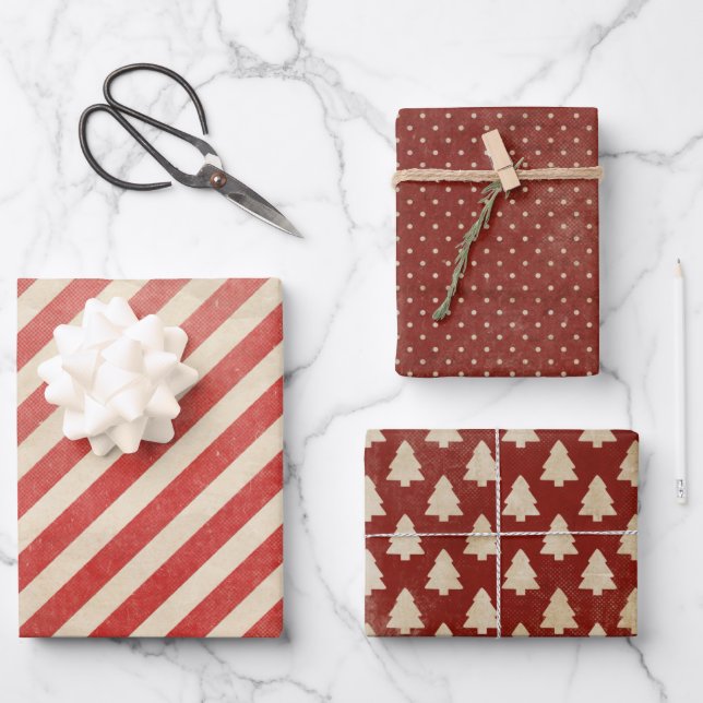 Papier d'emballage de Noël rétro vintage (Recto)