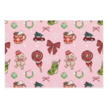 Papier d'emballage de Noël rose ludique