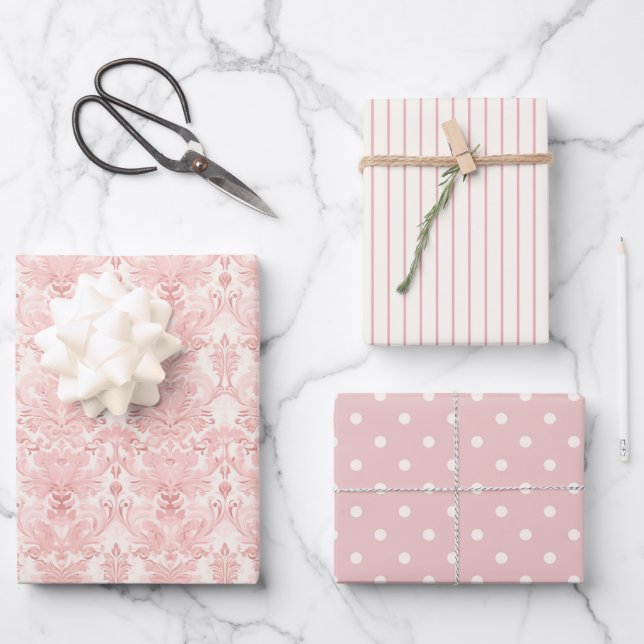 Papier d'emballage de Noël rose vintage (Recto)