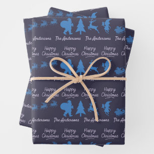 Papier d'emballage de Noël silhouette en bleu