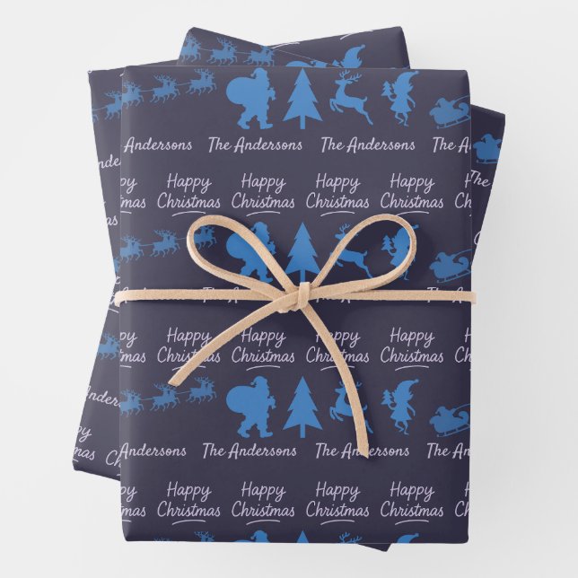 Papier d'emballage de Noël silhouette en bleu (En situation)