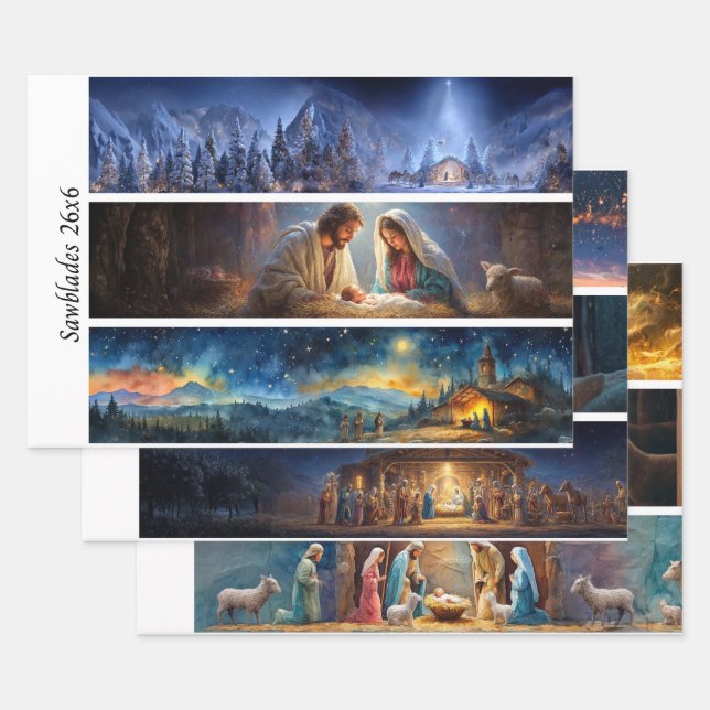Papier d'emballage de scène de Nativité Découpage  (Lot)