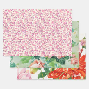 Papier d'emballage de style vintage à fleurs roses