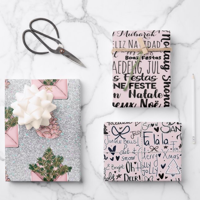 Papier d'emballage de vacances moderne rose (Recto)