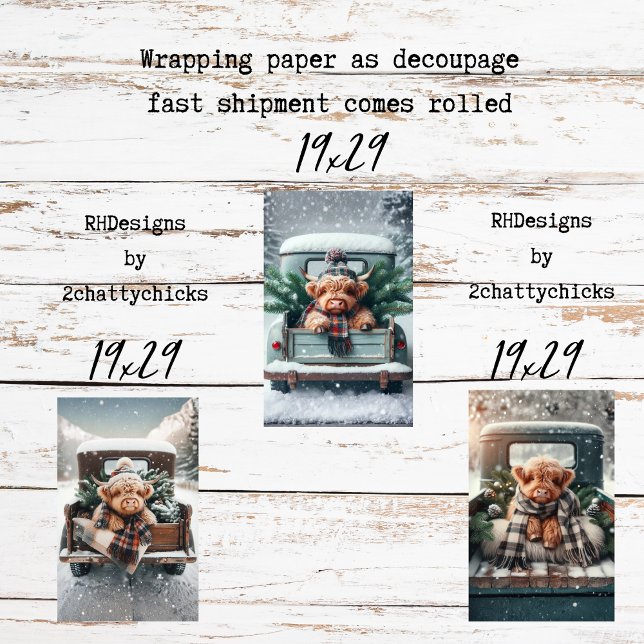 Papier d'emballage découpage 3 pièces Vache des Hi (Créateur téléchargé)