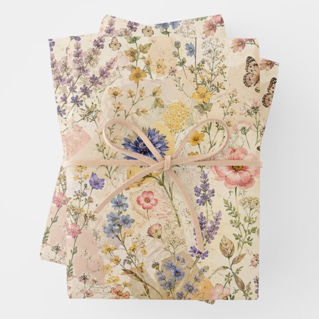 Papier d'emballage découpage de prairie fleurie fa (En situation)