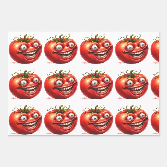 Papier d'emballage drôle de dessin animé de tomate (Devant 2)