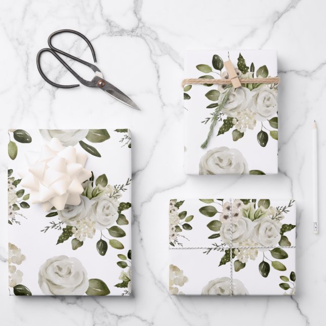 Papier d'emballage feuilles de rose blanche (Recto)