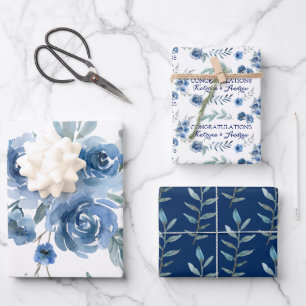 Papier d'emballage feuilles de rose bleue Félicita