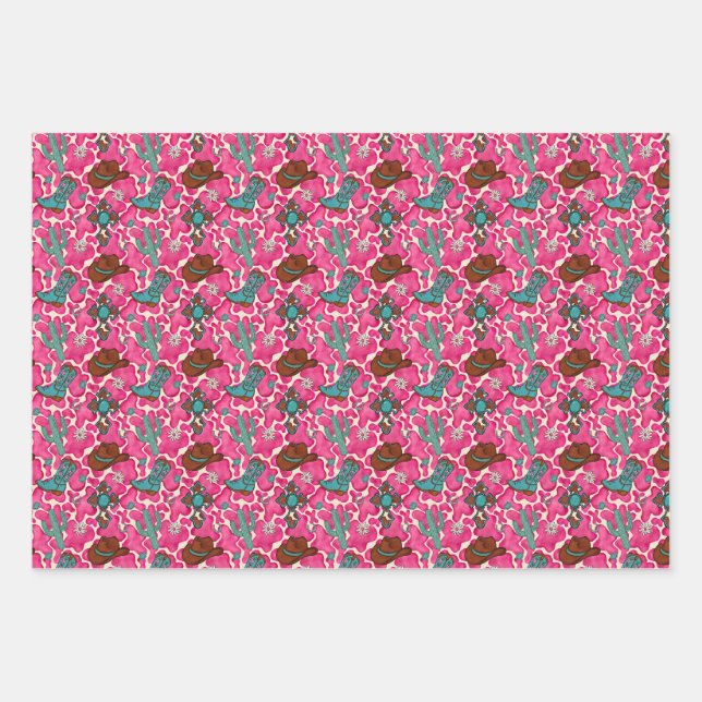 Papier d'emballage Fille Western Rose (Devant)