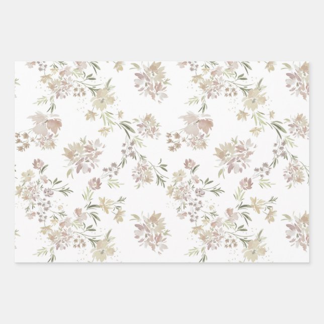 Papier d'emballage Fleurs aquarelle pastel de 3 (Devant)