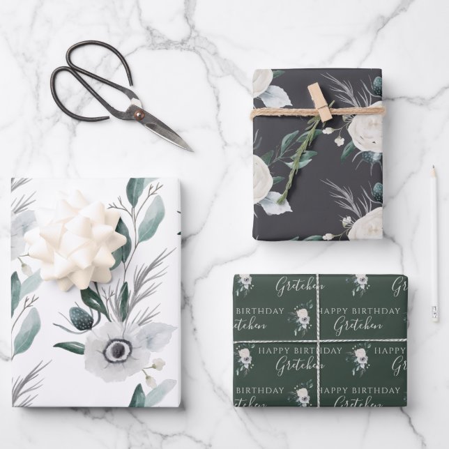 Papier d'emballage floral aquarelle pour anniversa (Recto)