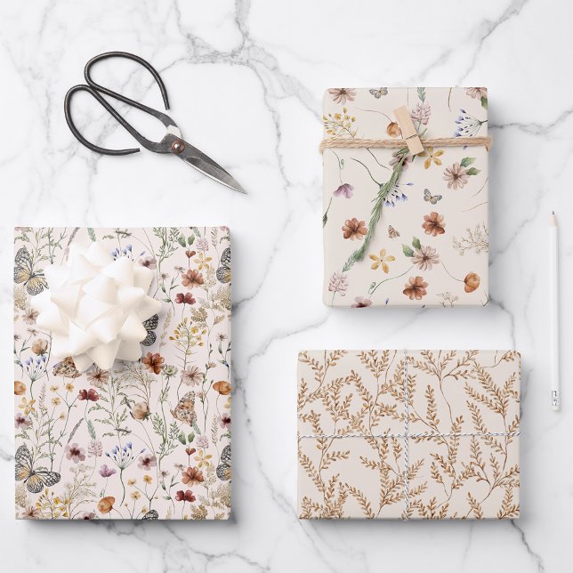 Papier d'emballage floral Boho (Boho Floral Wrapping Paper by Painted Paperie
)