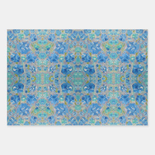 Papier d'emballage floral Célébration Bleue