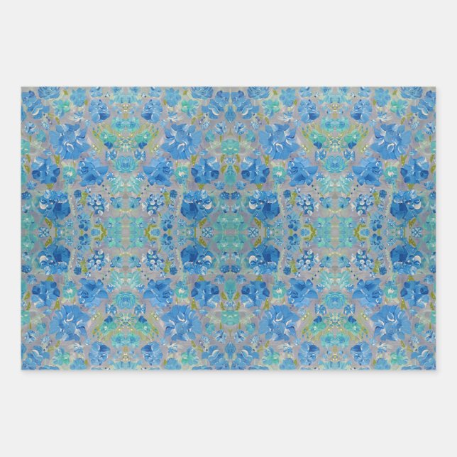 Papier d'emballage floral Célébration Bleue (Devant)