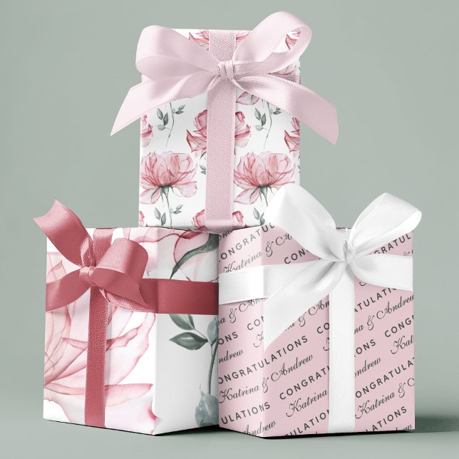 Papier d'emballage floral de félicitations (Congratulate a special couple with these personalized wrapping paper sheets! )
