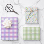 Papier d'emballage floral et à carreaux violets<br><div class="desc">Carrés gingham et fleurs de marguerite. Les couleurs du motif floral comprennent : violet,  bleu,  lavande,  vert,  orange,  jaune. Papier d'emballage idéal pour un anniversaire,  un mariage ou une baby shower.</div>