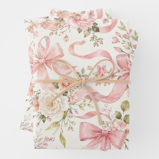 Papier d'emballage floral pour future maman | Nœud (En situation)