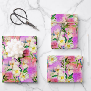 Papier d'emballage floral rose d'aquarelle rose ch