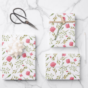 Papier d'emballage floral rose vert féminin