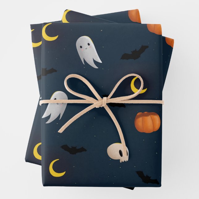 Papier d'emballage Halloween feuille plate citroui (En situation)