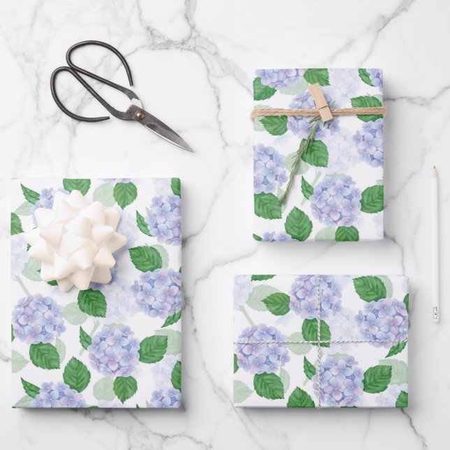 Papier d'emballage Hydrangea, Emballage Cadeau Flo (Recto)