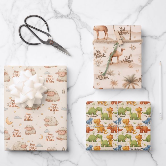 Papier d'emballage Kids Eid Mubarak – Ensemble gar (Recto)