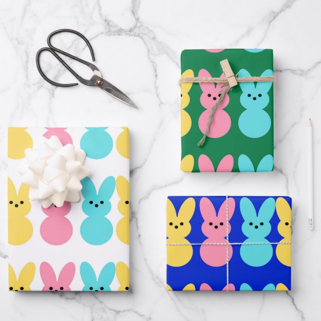 Papier d'emballage Lapin Coloré – Pâques Mignon (Recto)