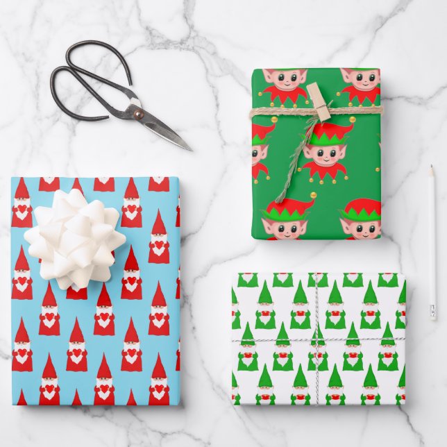 Papier d'emballage Lutins et Elfes de Noël  (Recto)