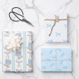 Papier d'emballage mignon bleu pastel à nœud coque