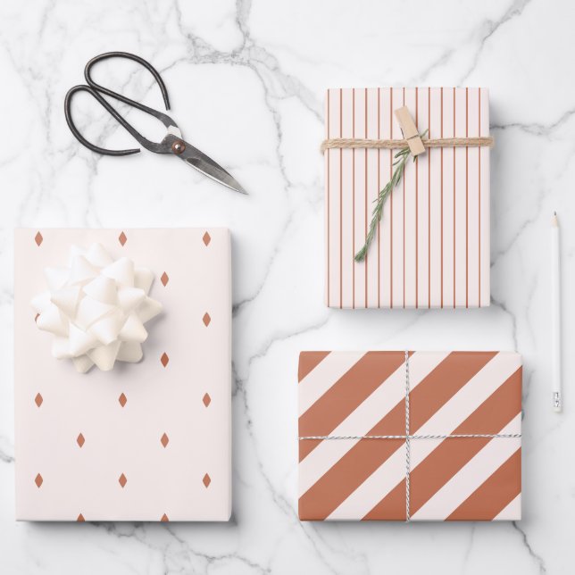 Papier d'emballage moderne Boho 3 paquets Terre cu (Recto)