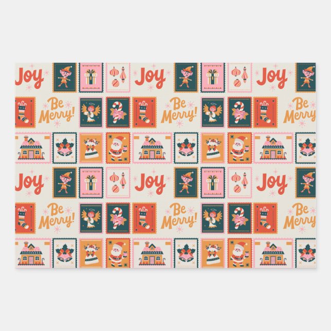 Papier d'emballage moderne rouge vert de Noël (Devant)