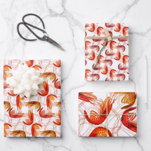 Papier d'emballage motif crevettes à longues anten
