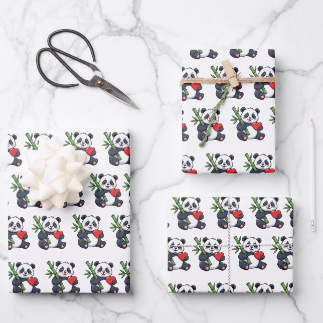 Papier d'emballage motif Panda Mignon pour Cadeaux (Recto)